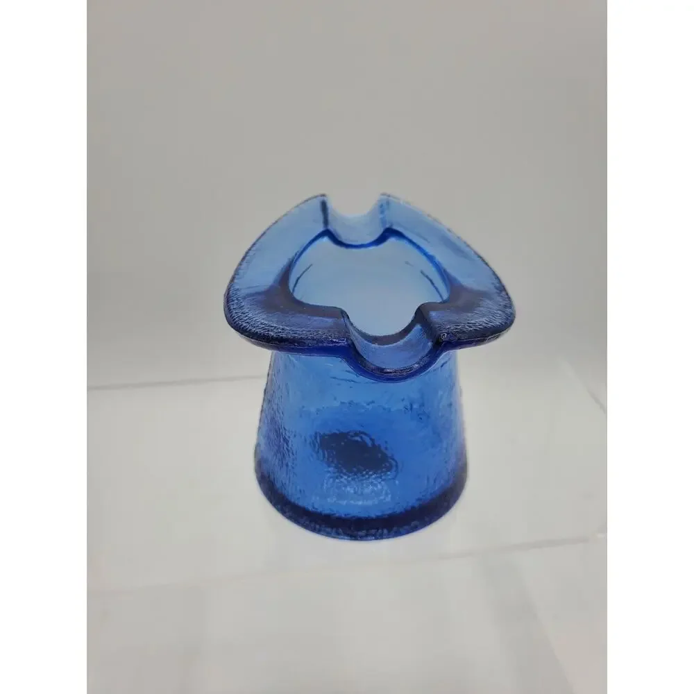Vintage Cobalt Blue Glass Top Hat Ashtray Tobacco Toothpick 3